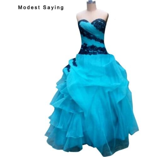 Elegant Blue Ball Gown Ruffled Lace Quinceanera Dresses 2018 with Sweetheart Neckline Girl Party Prom Gowns vestido de formatura