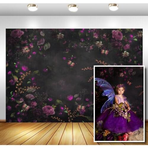 Flower Retro Newborn Baby Kids Photography Backdrops Butterfly Floral Children Birthday Photo Props Studio Booth Background