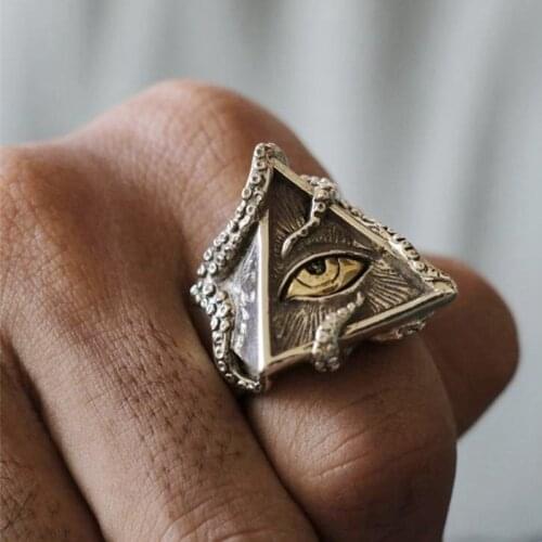 Eye Of Horus Unique Personality Triangle Silver Color Rings Exaggeration Octopus Tentacles Anniversary Holiday Gifts Jewelry