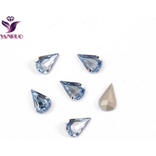 YANRUO 4300 Pear Drop Light Sapphire Rhinestones for Crafts Ornaments Claw Base Sew on Clothes All for Needlework