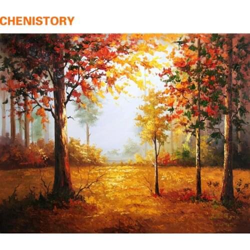 CHENISTORY Forest Autumn Landscape DIY Painting By Numbers Picture On Wall Hand Painted Oil Painting On Canvas For Artwork