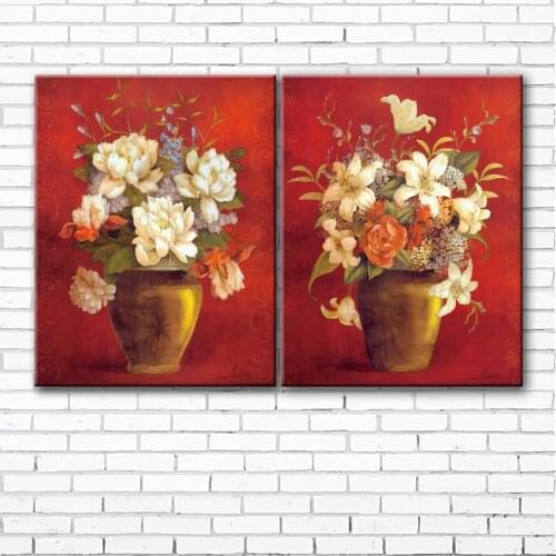 Classical white flowers red scenery canvas printings oil painting printed on canvas home living room wall art decoration picture
