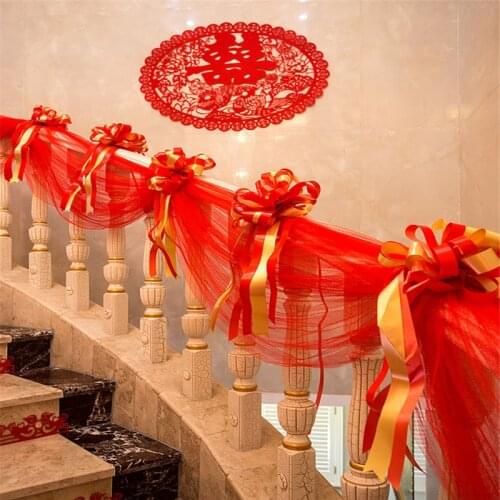 Staircase Handrail Decoration Wedding Party Arrangement Balloon Pull Flower Gauze Stair Decoration Set