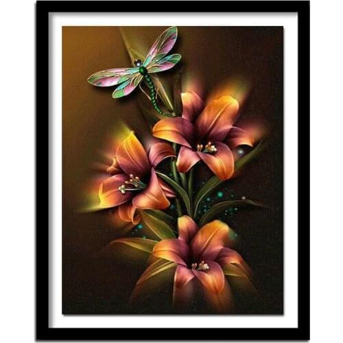 Lily floral dragonfly diamond painting cross stitch diamond embroidery full square diamonds pictures of rhinestones ZC621