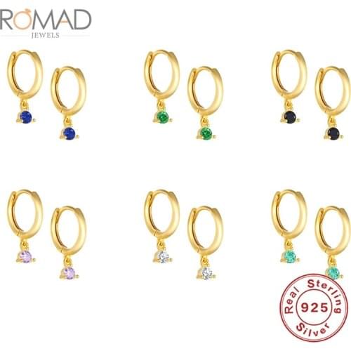 ROMAD Minimalist 925 Sliver Dangle Earrings 2021 Fashion Black Purple Green Blue Zircon Water Drop Geometric Earrings For Women