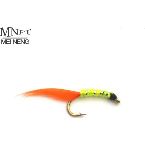 MNFT 10Pcs/Pack 12# Yellow Body Orange Feather Tail Nymph Trout Fishing Mayfly Baits