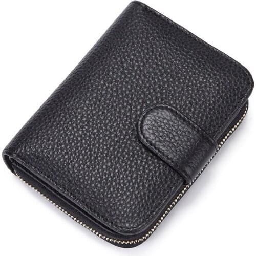 Fashion Women Card Holder Wallet Genuine Leather Zipper Hasp Large Capacity ID Credit Card Case