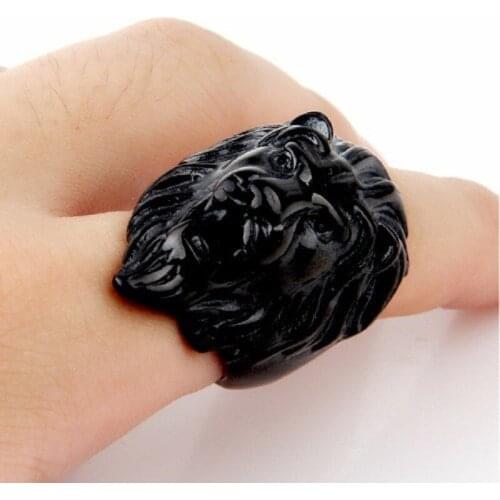Mens Black Stainless Steel Lion King Head Ring Cool Fashion Jewelry