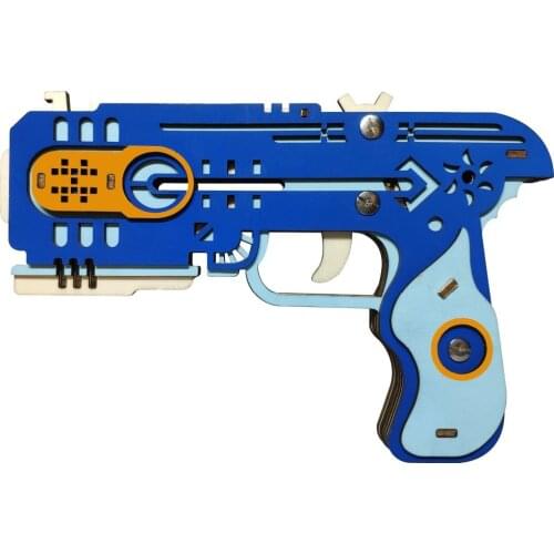 Laser Cutting DIY 3D Wooden Puzzle Woodcraft Assembly Kit 6 Running Fire Rubber Band Gun For Boys Christmas Gift