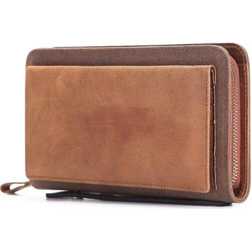 New retro waterproof oil wax cloth wallet vertical leather wallet card bag head layer cowhide coin purse male hand clutch