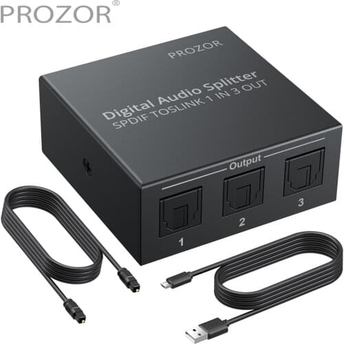 PROZOR 3 Way Spdif Toslink Optical Digital Audio Splitter One input 3 Outputs Optical Splitter Support for LPCM2.0 DTS -AC3