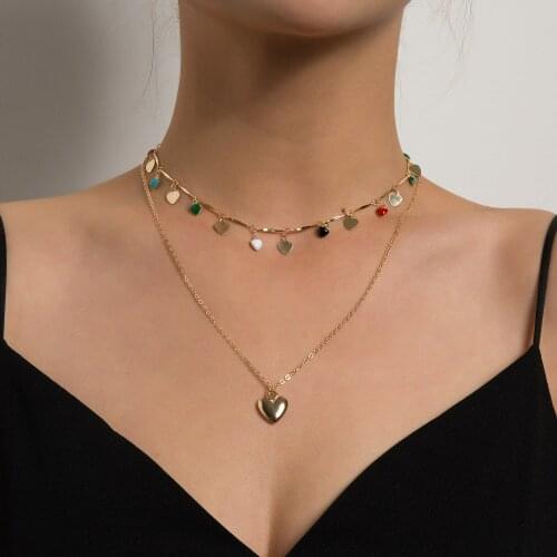 Alloy Heart Pendant Necklace for Women Colorful Tassel Necklaces Female Clavicle Chain Short 2021 Fashion Jewelry