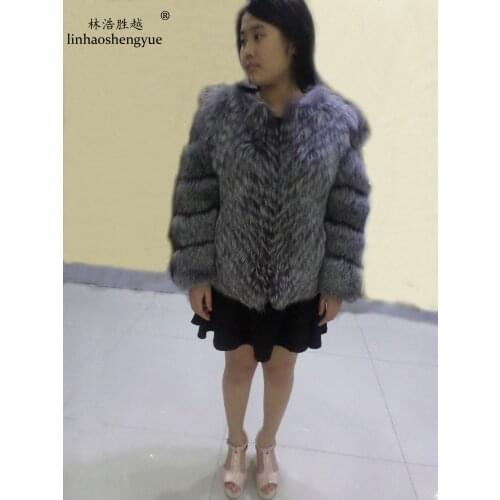 Linhaoshengyue Length 60CM Genuine Natural Fox Fur Coat