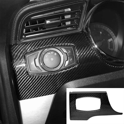 Real Carbon Fiber Interior Headlight Switch Button Panel Cover Decorative Trim Fit for Ford Mustang 2015-2020 Car Assessoires