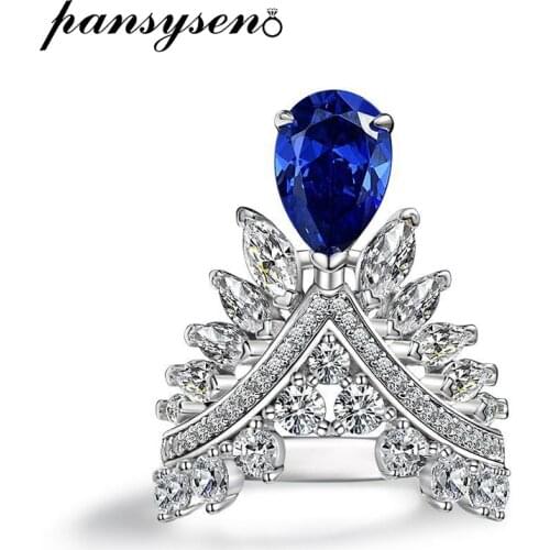 PANSYSEN 100% 925 Sterling Silver Vintage 7x10mm Sapphite Simulated Moissanite Bridal Rings Wedding Engagement Fine Jewelry Gift