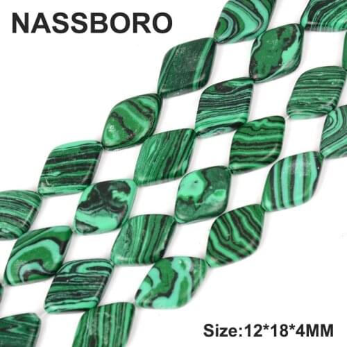 Rhombus 12X18X4MM Malachite Peacock Natural Stone Beads Loose Spacer Bead ball bracelet Jewelry making DIY accessories wholesale