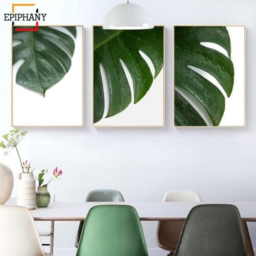 Nordic Monstera Leaf Print Wall Art Green Botanical Canvas Painting Tropical Leaves Plant Modern Wall Pictures for Living Room