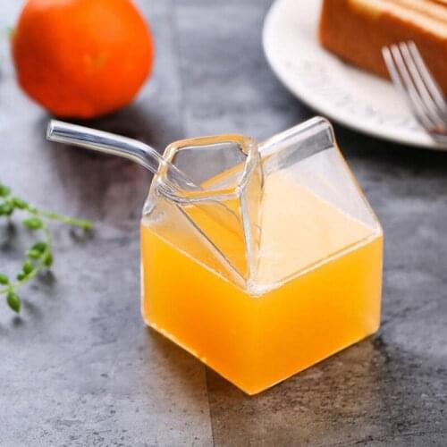 Glass Milk Pitcher Cup Mug Carton Shaped Container Creamer Microwave Transparent