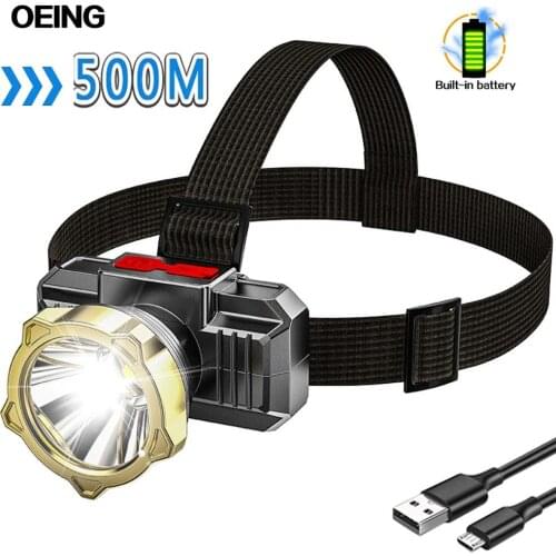 Super Bright High-power LED Headlights USB Rechargeable Headlights Built-in Battery 3 Lighting Modes Outdoor Waterproof Headlamp