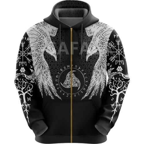 X-Safala Raven Odin Triskele Tree Viking 3D All Printed Hoodie 1 Man Harajuku Outwear Zipper Pullover Sweatshirt Casual Jacket