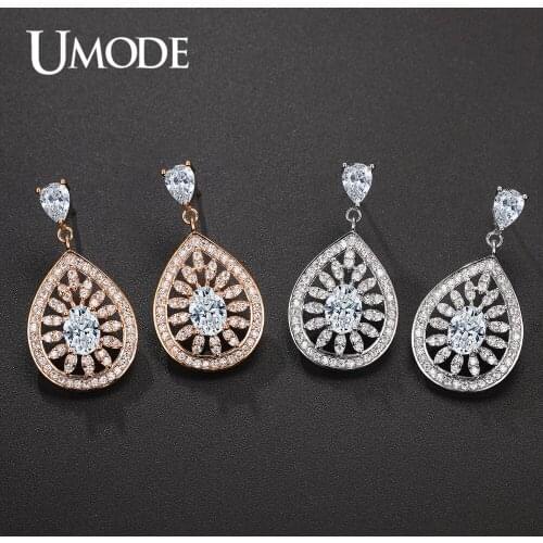 UMODE New Paved CZ Crystal Big Hollow Water Drop Dangle Earrings for Women Fashion Drop Earring Birthday Dating Jewelry UE0662