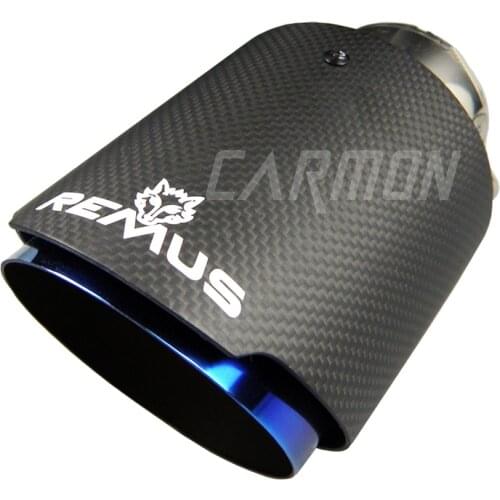 1 Piece Car Universal Straight Edge Remus Sport Matte Carbon Fiber Exhaust Muffler Tips Burnt Blue Inner Pipe for GOLF MAZDA