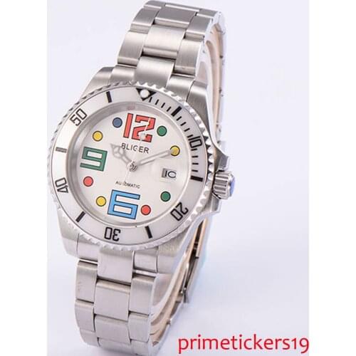High quality 40mm Bliger white dial ceramic bezel date window automatic mens watch