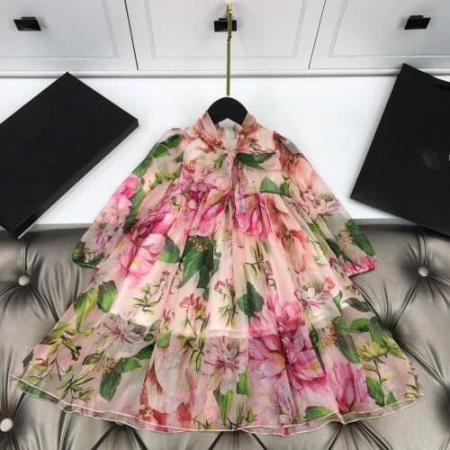 High-end childrens flower dress chiffon voilet material with inner pure cotton dress boutique autumn kids girls dresses