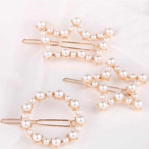 Imitation Pearl Hair Clip Pins for Women Gold Lovely Round Star Crown Ladies Ornament Wholesale Headwear Accessories NEW Tiara