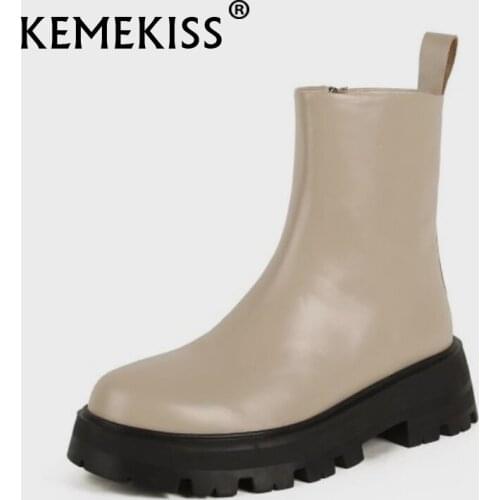 KemeKiss New Women Ankle Boots Genuine Leather Thick Bottom WomenS Shoes Fashion Short Boots Daily Women Footwear Size 34-40