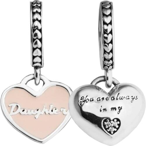 Mother & Daughter Hearts Soft Pink Charm Fits 925 Silver Original Bracelets For Woman Fashion Jewelry Beads For Jewelry Making