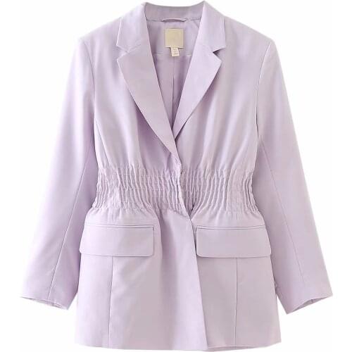 Ladies Office Coat 2021 Autumn Casual Women Blazer Jacket Elegant Purple Fold Waist Office Lady Suit Coat Outwear