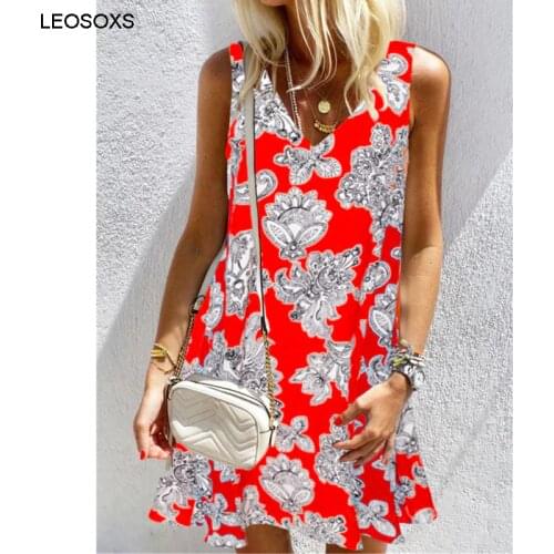 Summer Clothes For Women 2021 New V-neck Printing Large Size Sleeveless Loose Dress Casual Vintage Elegant Dress