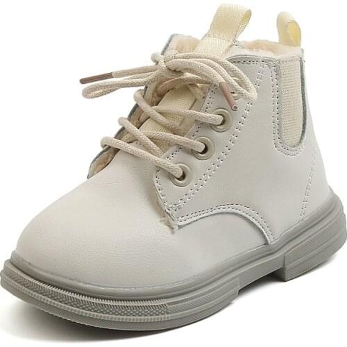 Winter New Children Windproof Thick Velvet Keep Warm Shoes Design Boy Martin Boot Side Zipper Girl Solid Color Snow Boots E06025