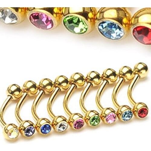 1 Pair Surgical Stainless Steel Eyebrow Piercing Curved Barbells Bananas Crystal Ball Body Piercing Jewelry