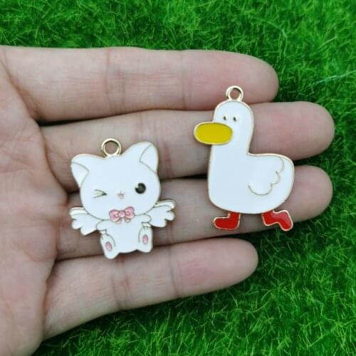 10pcs/pack Blue Whale Duck Wing Cat Enamel Charms Cute Animals Pendant Fit DIY Jewelry Earring Accessory Gold Tone Metal Finding
