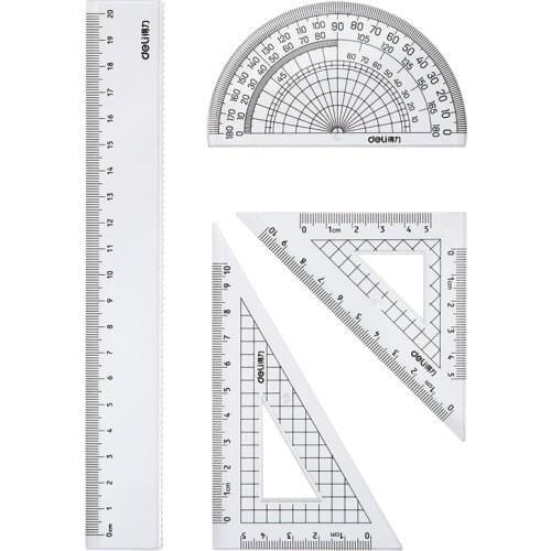 4 pieces / set Deli 79518 kitten multifunctional drawing combination ruler + triangle ruler + protractor, student supplies