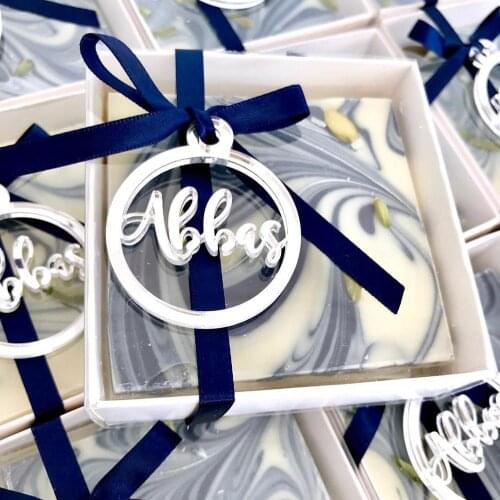 50 pcs personalized laser cut baby name silver gold mirror round decor baptism customized circle tags bag