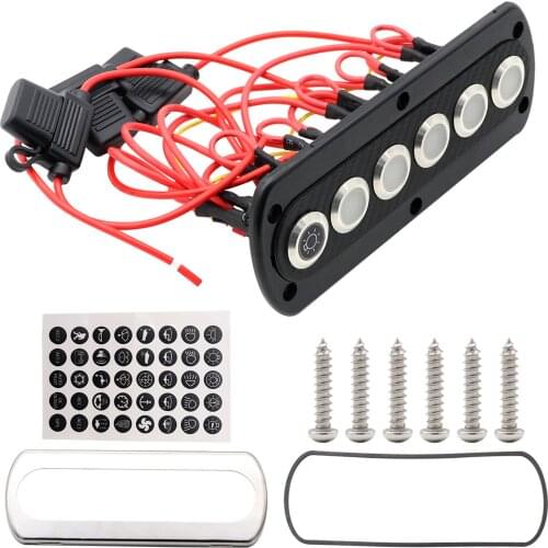 6 Gang Marine Boat Rocker Switch Panel, 12V RV LED Switch Panel for Car Truck Marine Boat, Carbon Fiber On/Off Toggle Switch
