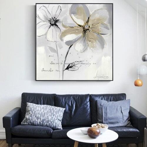 Abstract White Flowers with Golden Heart Canvas Wall Art Paintings Posters And Prints Large Flowers Home Decorative Canvas Print