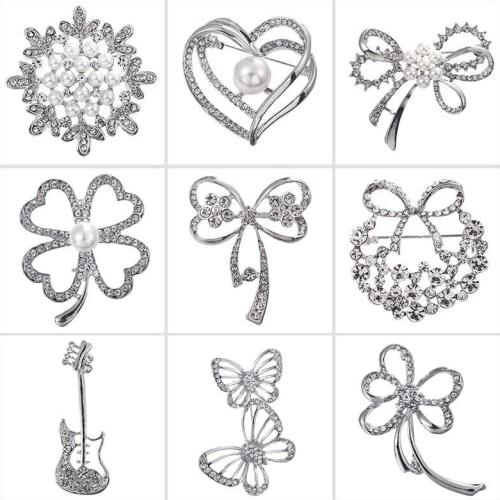 Baiduqiandu Pearl & Crystal Booches Pin Charming Bow Butterfly Flower Guitar Women Wedding Bouquet Clothing Dress Accessories