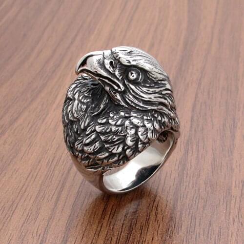 Free Shipping Punk Viking Men Eagle Hawk Ring Norse Mythology Silver Color Odin Crow Stainless Steel Rings Nordic Amulet Jewelry