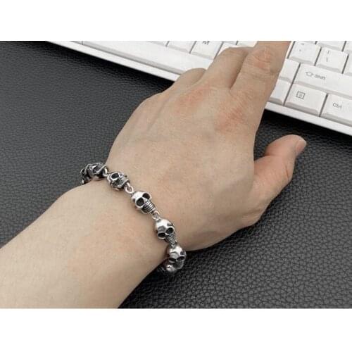 925 silver European and American personality punk style skull bracelet