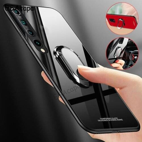 Case For Xiaomi Mi 10 Note 10 Lite CC9 Cover Tempered Glass Magnet Ring Holder Stand Phone Case For Xiaomi 9 SE 9T K30 K20 Cover