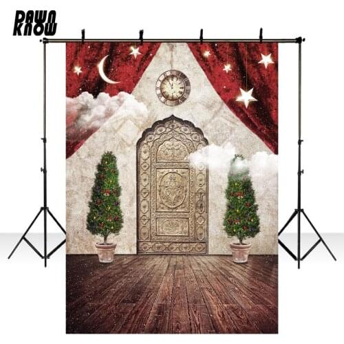 DAWNKNOW Red Curtain Christmas Tree Background Photography Backdrop Fotografia Celebrate Children Photocall Photo Studio lv1206