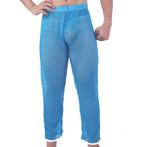 New Man Long Pant Sleepwear Sexy Mesh Breathable Slip Mans Sleep Bottoms Mens Casual Trousers Homewear See Through Pajama Pants