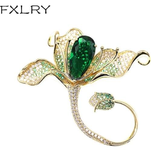 FXLRY Elegant Tulip Flower Brooch Pin Luxury Costume Jewelry Clothes Accessories Brooches For Wedding 3 Color
