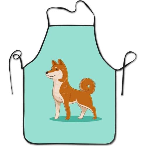 Bib Aprons Shiba Inu Dog with Red Ribbon On Orange Background Adults Polyester Kitchen BBQ Restaurant Apron with Adjustable