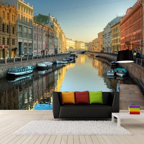 Photo wallpaper Custom europe town canal landscape backdrop restaurant cafe corridor decoration wallpaper mural