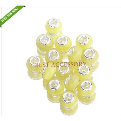 Hot Items!!! 500pcs/lot Yellow Opal Cat Eye Charms Big Hole Bead Fit Bracelets Beads Dia.:14mm Hole Dia.:5mm